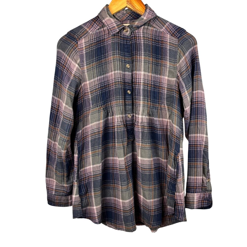 American Eagle Jegging Navy Plaid Flannel Outdoorsy Grunge Long Sleeve XS Y2K